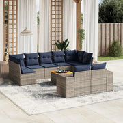Set Divani da Giardino 10 pz con Cuscini Grigio in Polyrattan 3225599