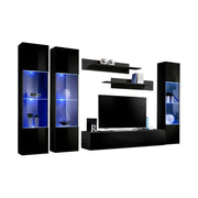 Mobile TV FLY C3 design, colore nero lucido. Mobile sospeso moderno e alla moda per il tuo soggiorno.