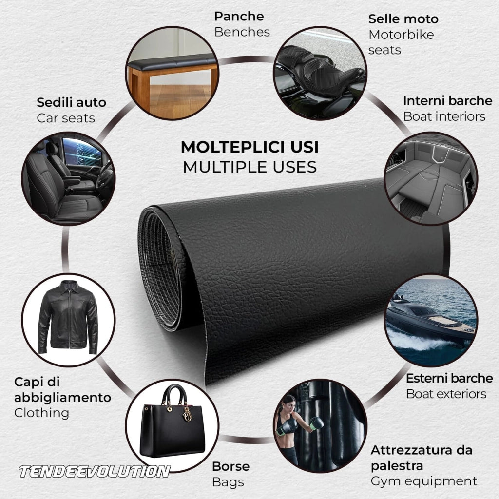 Ecopelle "Antiscivolo MOD.1" - Colore Nera - Elastica, Resistente, 100% Impermeabile - Ideale per Auto, Moto, Arredamento - Vendita al Mezzo Metro