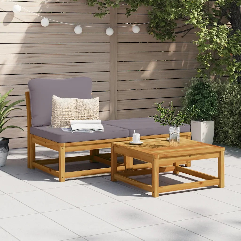 Salotto da Giardino-Set Mobili da Giardino 3pz con Cuscini Legno Massello di Acacia 144933