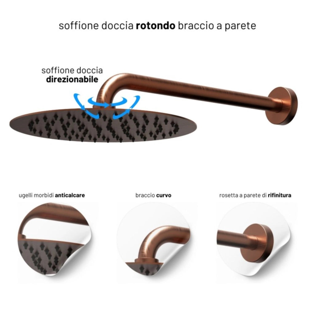 Set per doccia soffione tondo in acciaio inox 250 millimetri *** finitura- oro rosa, confezione 1