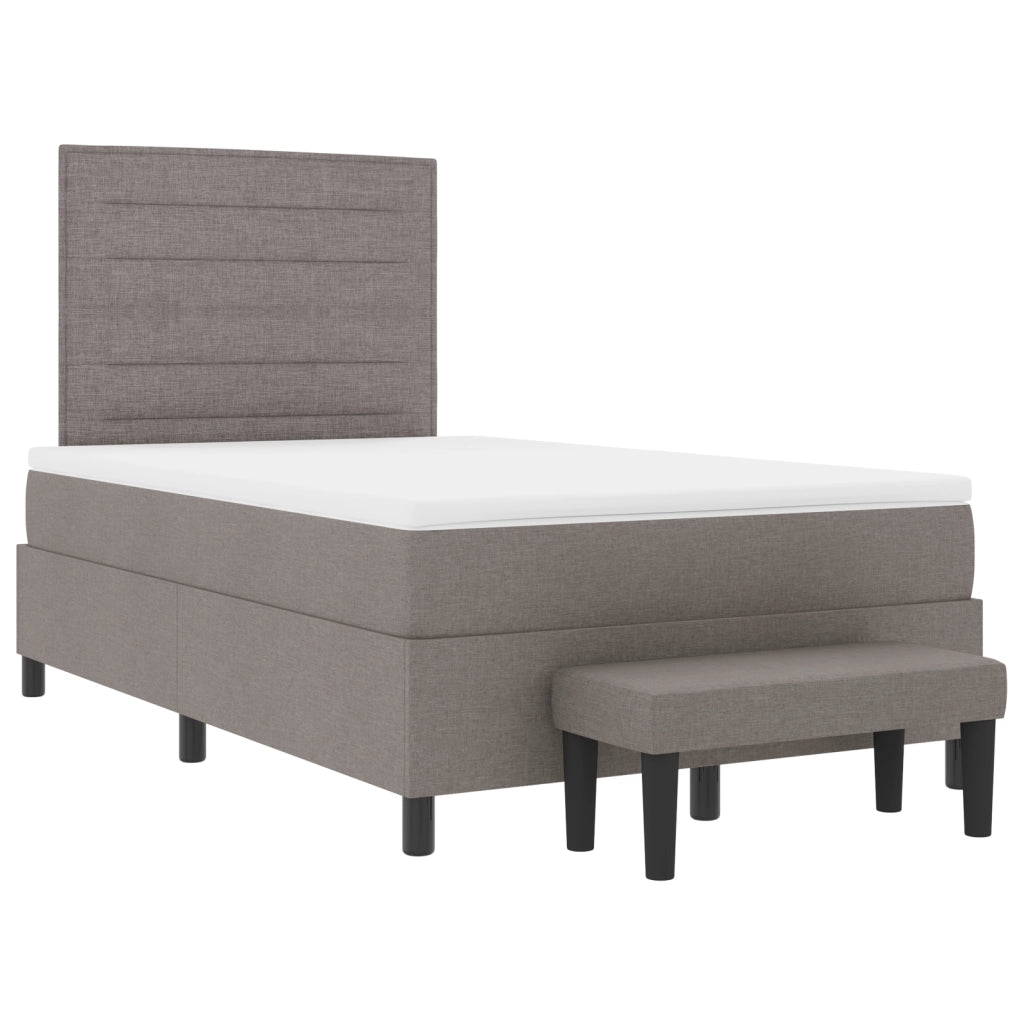 Letto con box spring con materasso e panchina taupe 120x190 cm in tessuto