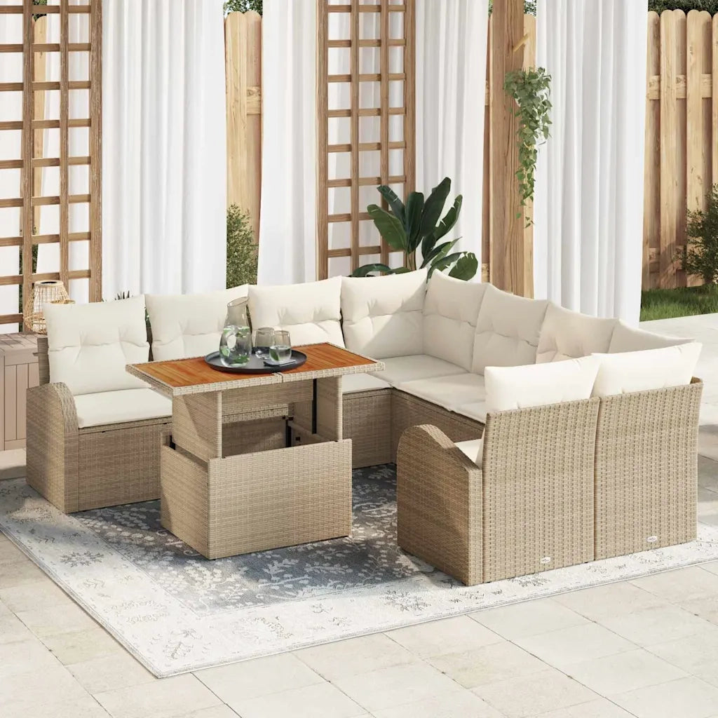 Set Divano da Giardino 9 pcs Beige Poly Rattan 3358304
