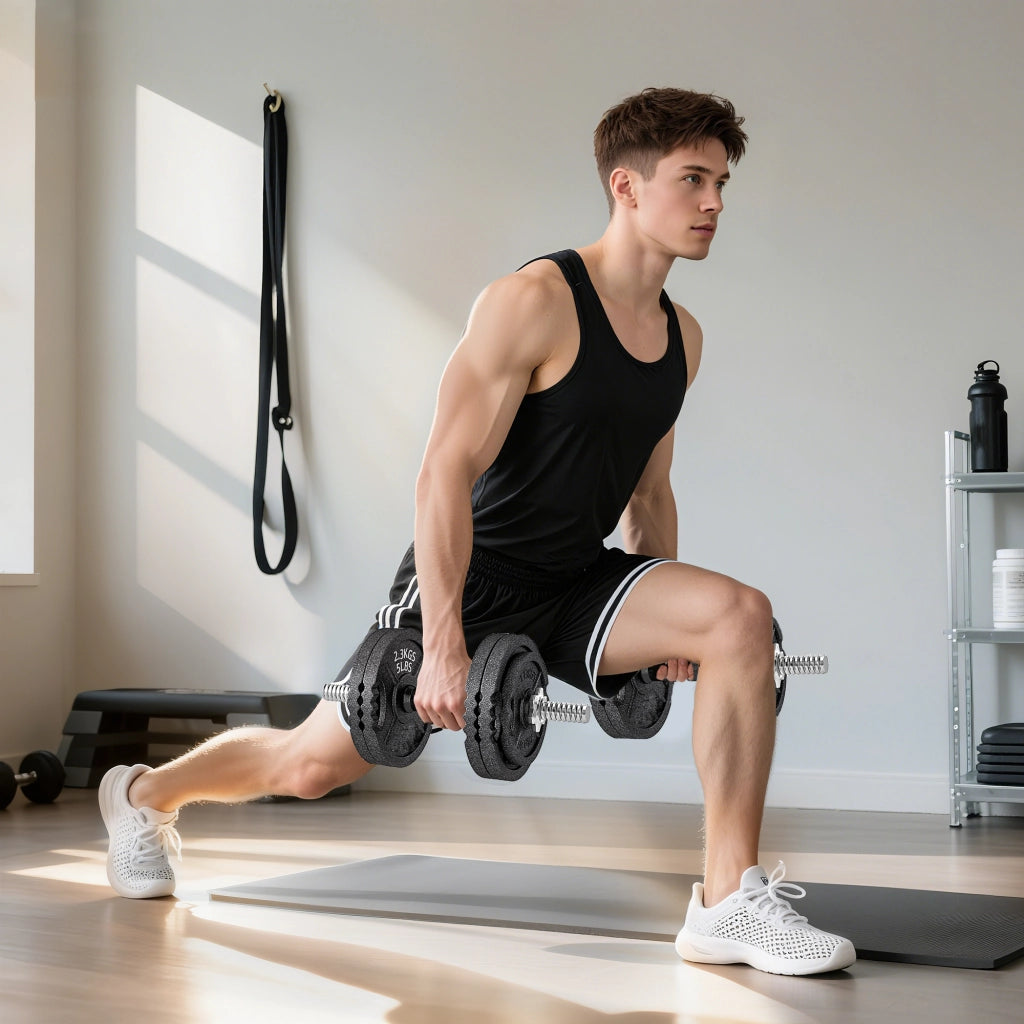Set di Pesi per Palestra 2 in 1 con Bilanciere e Manubri ¨C Minimal ¨C 42 kg, 14 Dischi, Acciaio, Nero, 180x24x24 cm