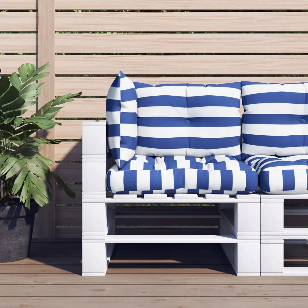 Cuscini per Pallet 3 pz Strisce Blu e Bianche Tessuto Oxfordcod mxl 119558