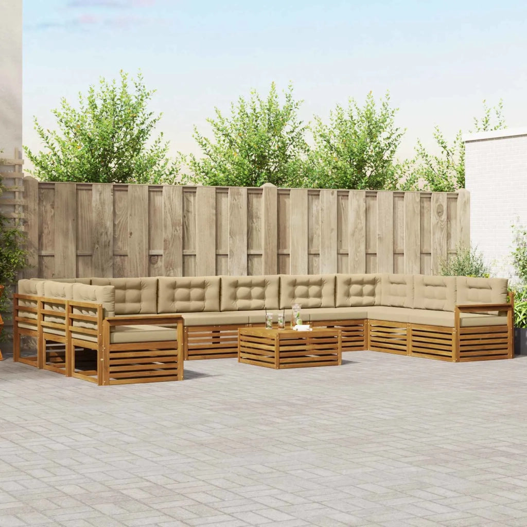 Set divani 11 pcs Naturale e Beige Legno di Acacia Massello