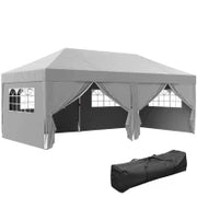 Gazebo da Giardino Pieghevole 3 x 6 m con 6 Pareti Laterali, Sacca per Trasporto Inclusa, Grigio