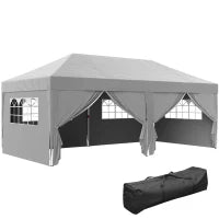 Gazebo da Giardino Pieghevole 3 x 6 m con 6 Pareti Laterali, Sacca per Trasporto Inclusa, Grigio