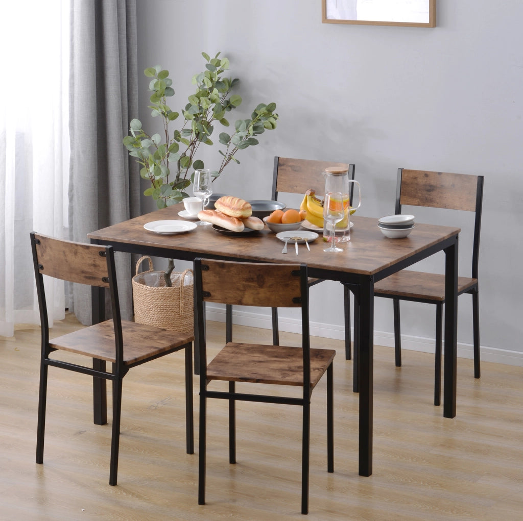 Gruppo da pranzo 108x65x75 cm con piano in pannello truciolare e struttura in metallo; marrone