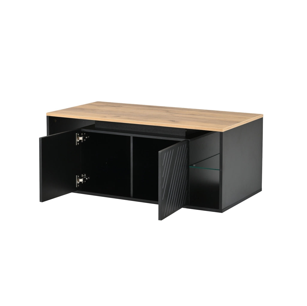TAVOLINO da caffè 100x50x41 cm Nero con LED e ripiani semiaperti