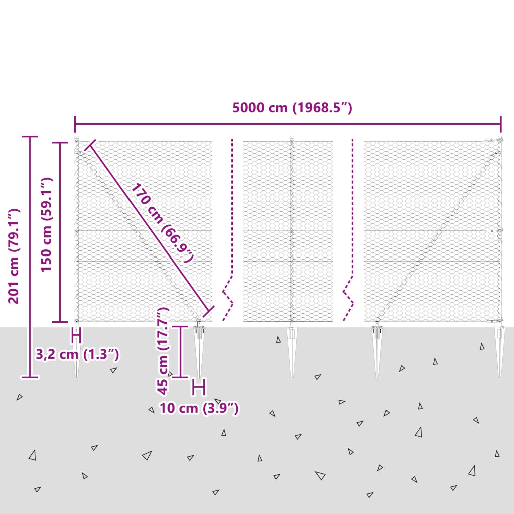 Recinto Esagonale  Grigio 1,5x50 m Acciaio