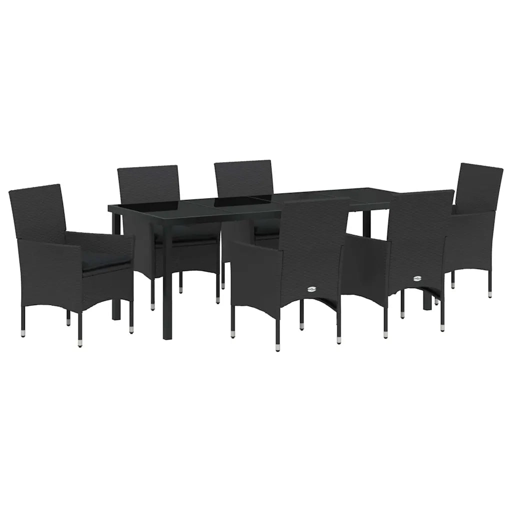 Set da Pranzo per Giardino con cuscino 7 pcs Nero polyrattan 3379777