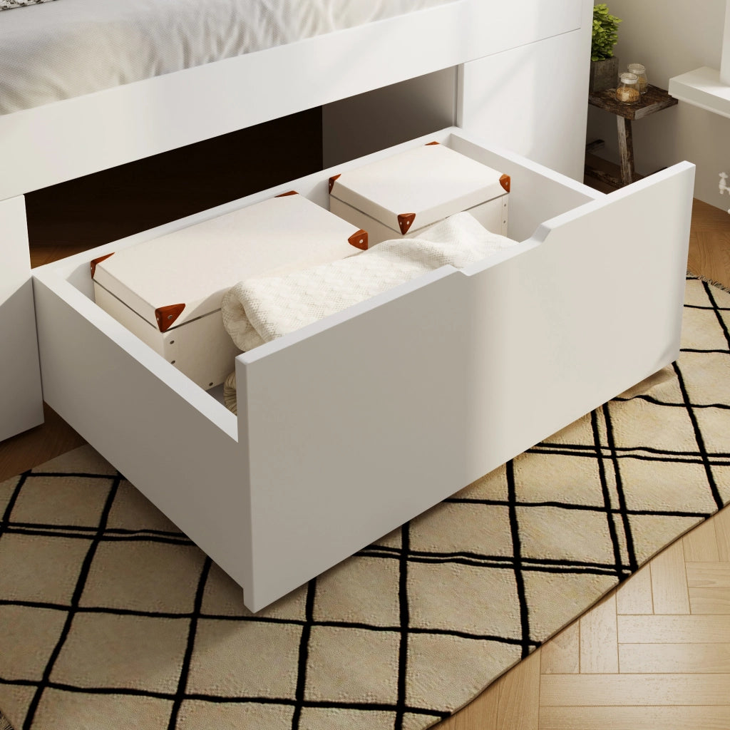 Letto per bambini 90 x 200 cm, spazio contenitivo, comodino incluso, illuminazione a LED, USB/Type-C, con cassetto, bianco