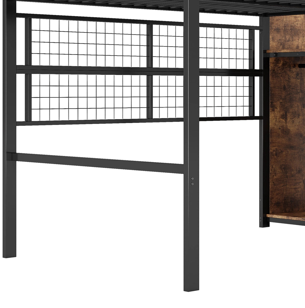 Letto a soppalco 140x200 cm; struttura robusta; scala guardaroba; metallo; nero; (Senza materasso)