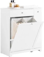 Mobile Bagno Salvaspazio Alto e Stretto Mobile Colonna con 1 Cassetto, 2 Cesti Portabiancheria e Ripiano Estraibile Armadietto da Bagno Multiuso 78x38x90cm BZR214-W