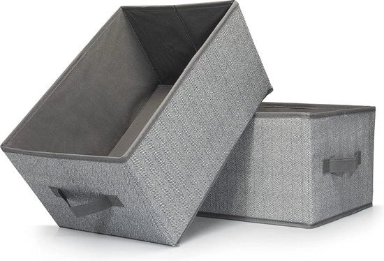 Set di contenitori di archiviazione grandi, confezione da 2, contenitori di archiviazione pratici per la conservazione, 38 x 26 x 20 cm, organizzatore pieghevole, contenitori di archiviazione in grigio-beige.