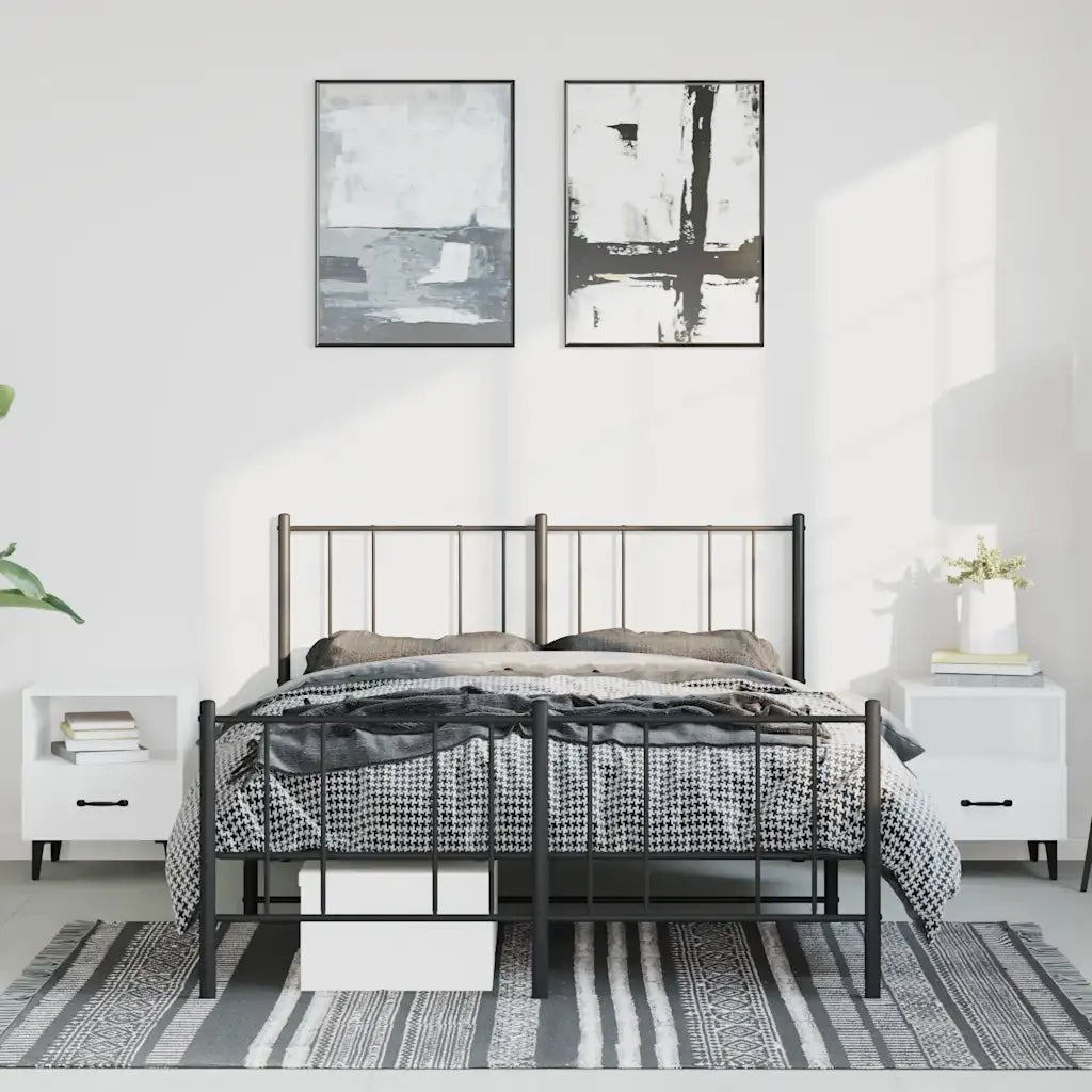 Letto matrimoniale | Letto per adulti | Giroletto con Testiera e Pediera Metallo Nero 150x200 cm