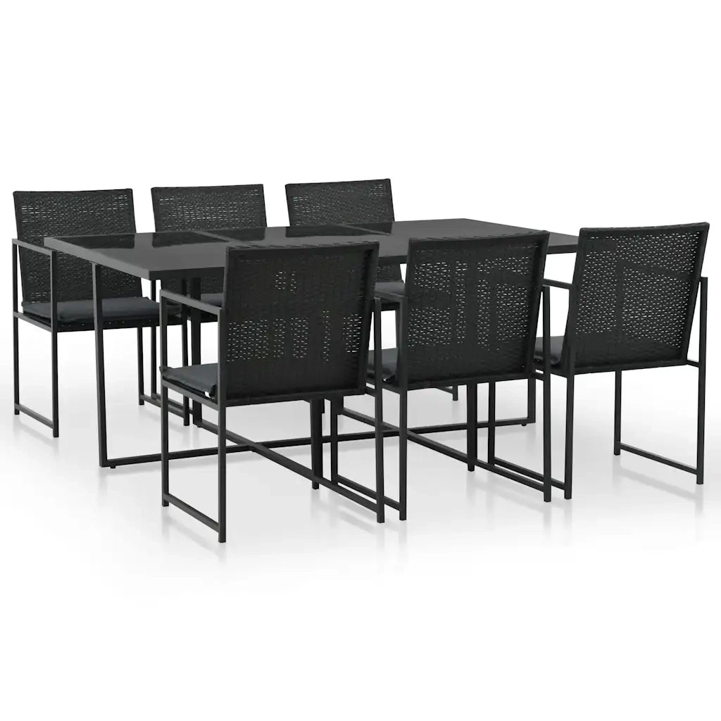 Set da Pranzo da Giardino 7 pz con Cuscini in Polyrattan Nero 44444