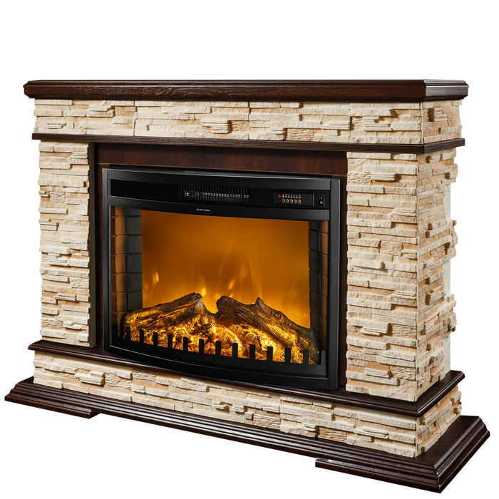 Camino Elettrico da Pavimento 88x118x30,5 cm Effetto Fiamma 1500W Stone & Zakinthos Noce