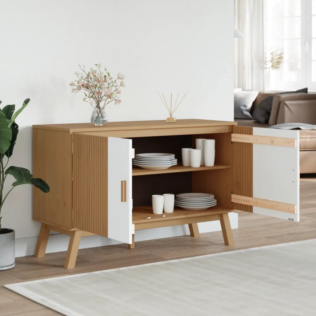 Credenza OLDEN Bianca e Marrone 114x43x73,5 cm Massello di Pino 358611