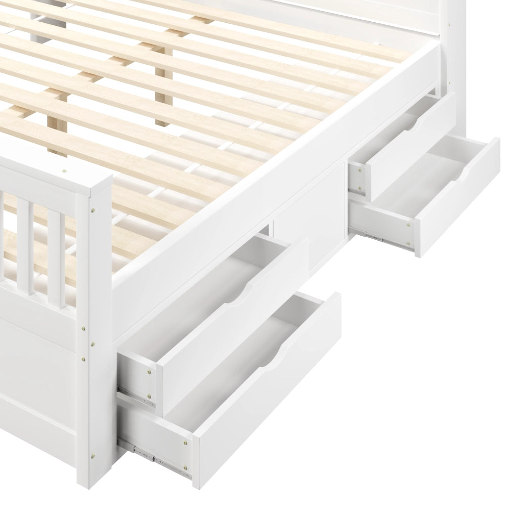 LETTO con testiera libreria 180x200 cm Bianco con 4 cassetti e LED