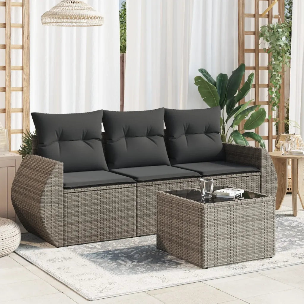 Set Divani da Giardino 4 pz con Cuscini in Polyrattan Grigio