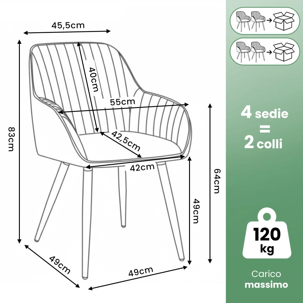 Set di 4 Sedie girevoli in velluto con cuciture TURNO Grigio gambe nere