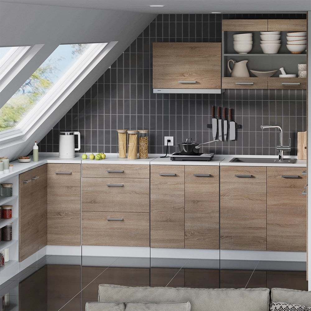 Mobile cucina sottotetto R-Line Sonoma/Bianco 80 cm senza inclinazione con 2 ante Vicco