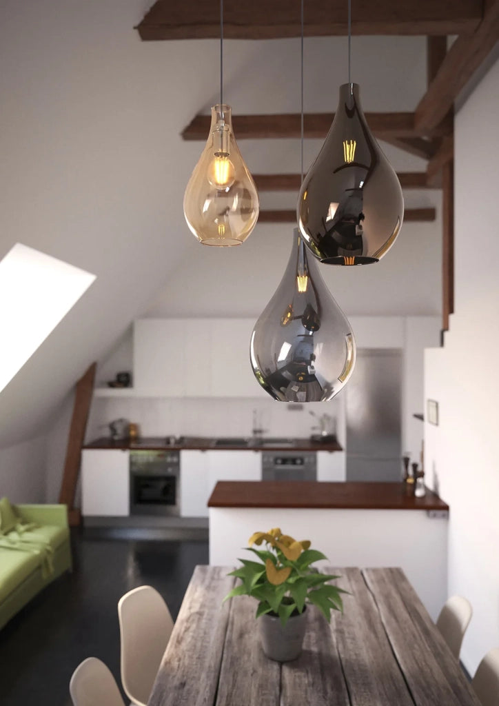 Lampadario Contemporaneo Drop 2.0 Metallo Cromo Vetro Multicolor 3 Luci E27