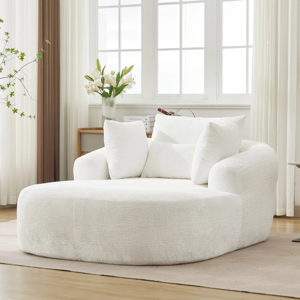 Divano letto chaise longue imbottito in velluto a coste, senza montaggio, bianco