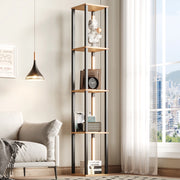 Libreria illuminata a 4 ripiani 26 x 26 x 165 cm, MDF, design moderno minimalista, LED a tre tonalit¨¤, nero e effetto legno