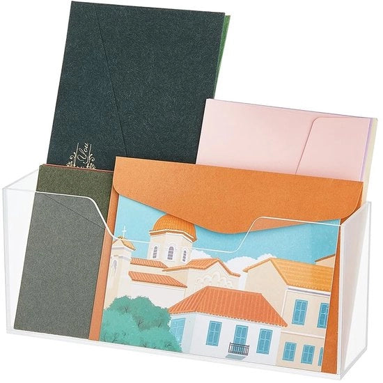 Organizzatore per lettere in acrilico - Tavola di supporto per lettere - Brievenstandaard - Posthouder - Cassetto per lettere - Materiale trasparente - Dimensioni 22,9 x 5,8 x 9,9 cm - Contenitore per lettere