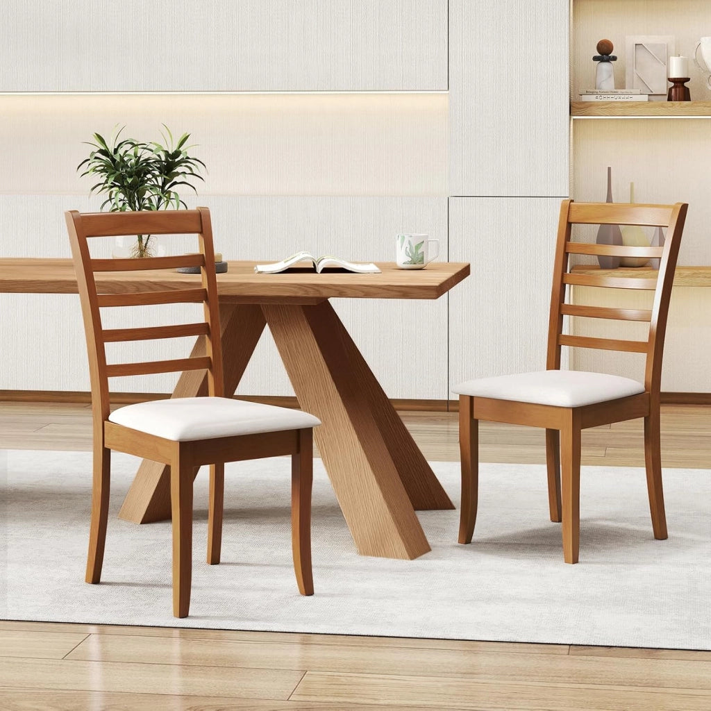 Set di 2/4 Sedie da Pranzo con Gambe in Legno di Gomma, Sedile Imbottito, Schienale Alto, Sedie Laterali Imbottite senza Braccioli per Sala da Pranzo, Cucina e Soggiorno (Beige)