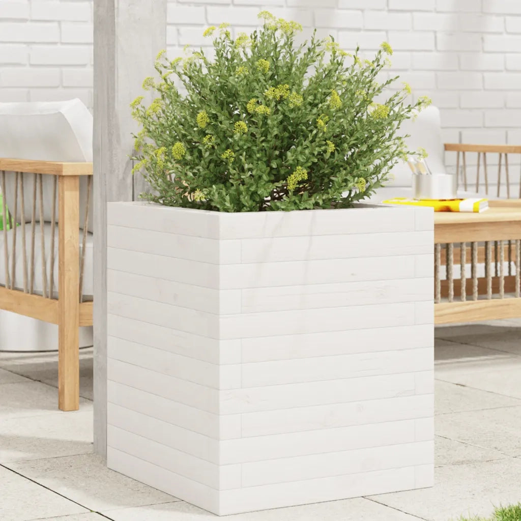 Fioriera da Giardino-Vaso da Esterno Bianca 40x40x46 cm Legno Massello di Pino
