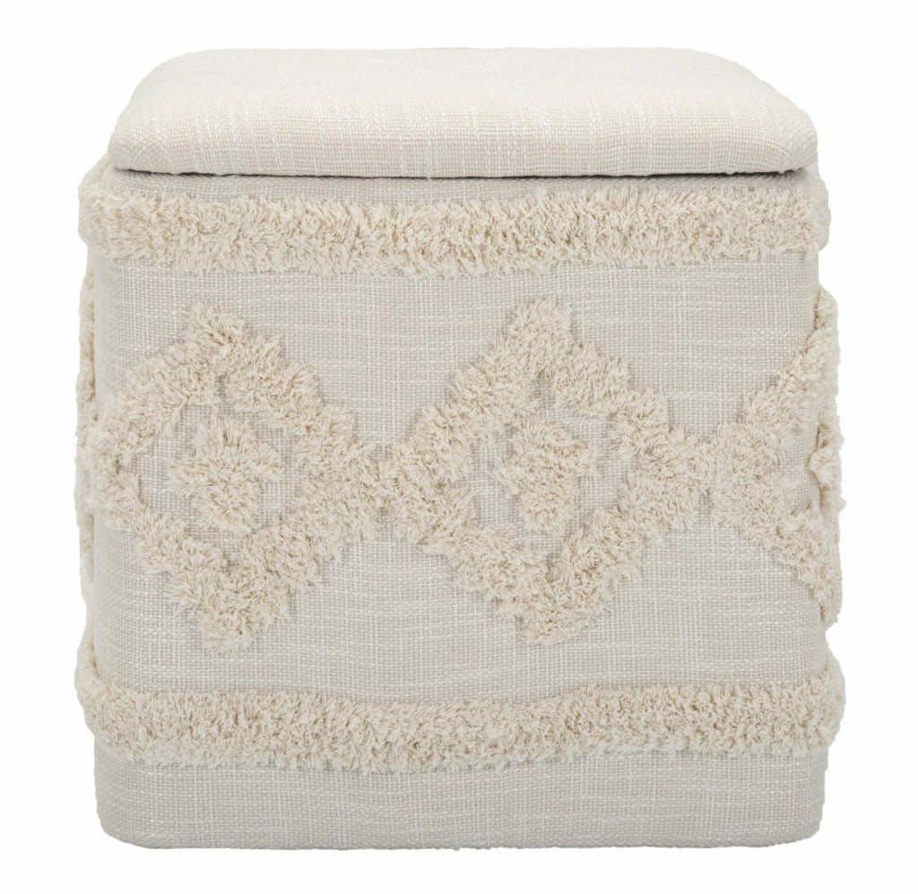 Pouf contenitore Jarrar, Baule contenitore, Supporto per divano, Poggiapiedi con box, Bianco, 40x40 h40 cm