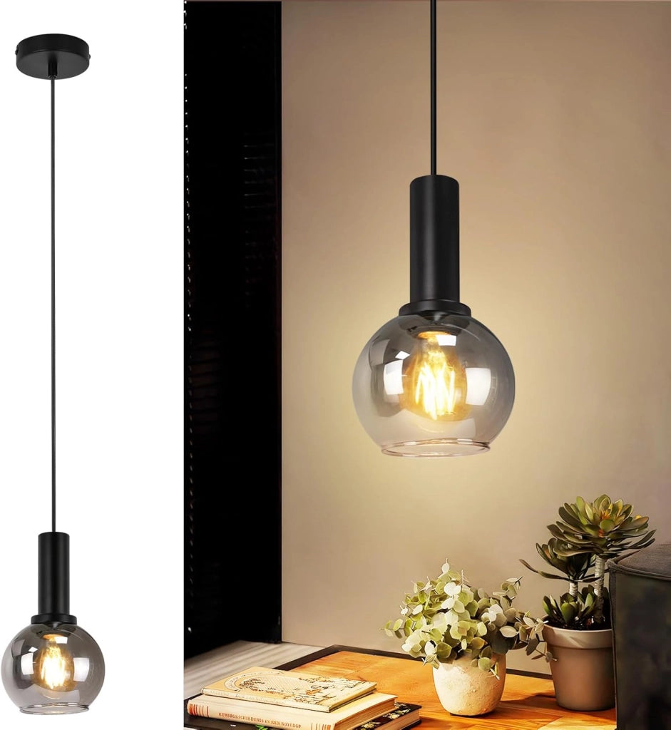Lampada a sospensione ZMH per sala da pranzo 1 fiamma nera E27 vintage per soggiorno
