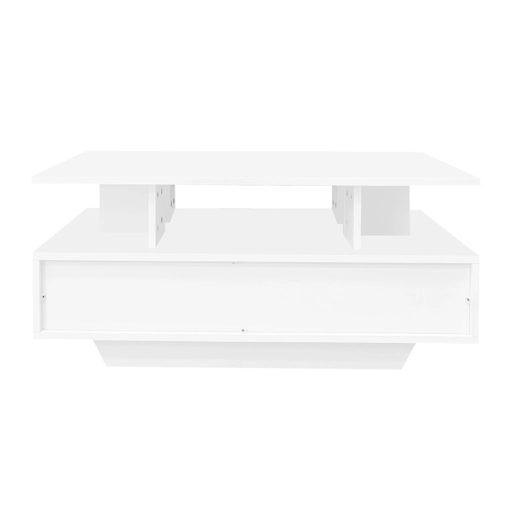 Tavolino basso con 2 cassetti e LED; finitura lucida; per soggiorno; 90 × 55 × 41 cm; bianco