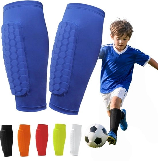 Scheenbeschermatori per Calcio - Strisce di Supporto per Ginocchia - Leggero - Flessibile - Comfortevole - Foderatura a Forma di Ape - Protezioni
