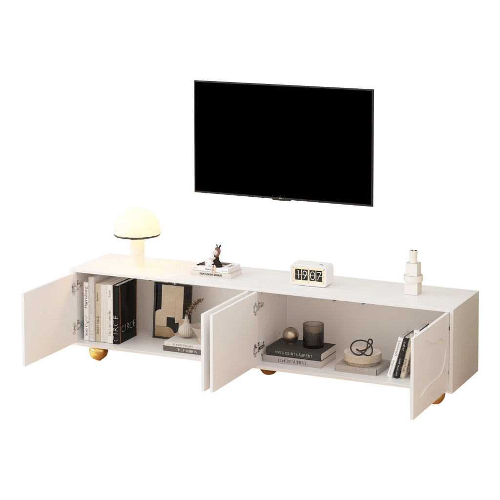 Mobile TV con 4 Ante e 2 Vani; Ante a Forma di Nuvola; 5 Piedini; Stile Moderno; 180??40??45 cm; in Pannello Truciolare; Bianco
