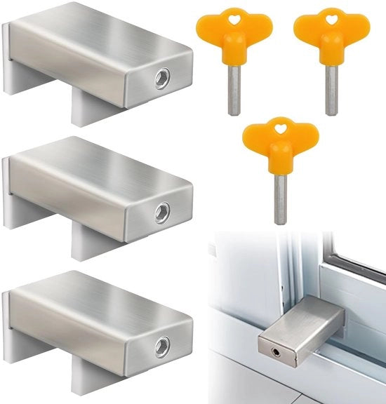 Set di sicurezza 3 pezzi per finestre scorrevoli - Antifurto - Blocco finestra - In acciaio inossidabile robusto - Installazione facile - Blocco finestra