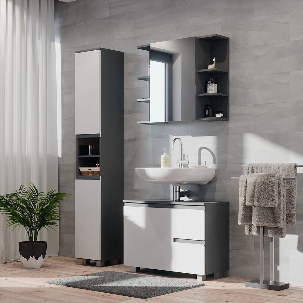 Vicco Set mobili bagno Antracite 3 parti, con armadio alto