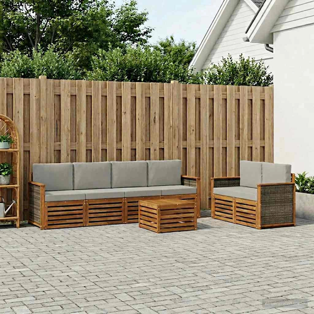 Set di divani da esterno 7 pz Naturale e Grigio Chiaro 3384047