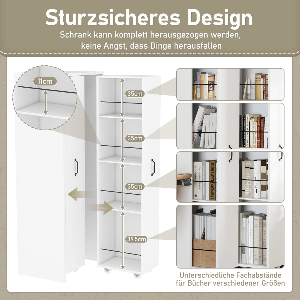 LIBRERIA Estensibile con Ruote 51,5x41x158 cm in MDF Bianca