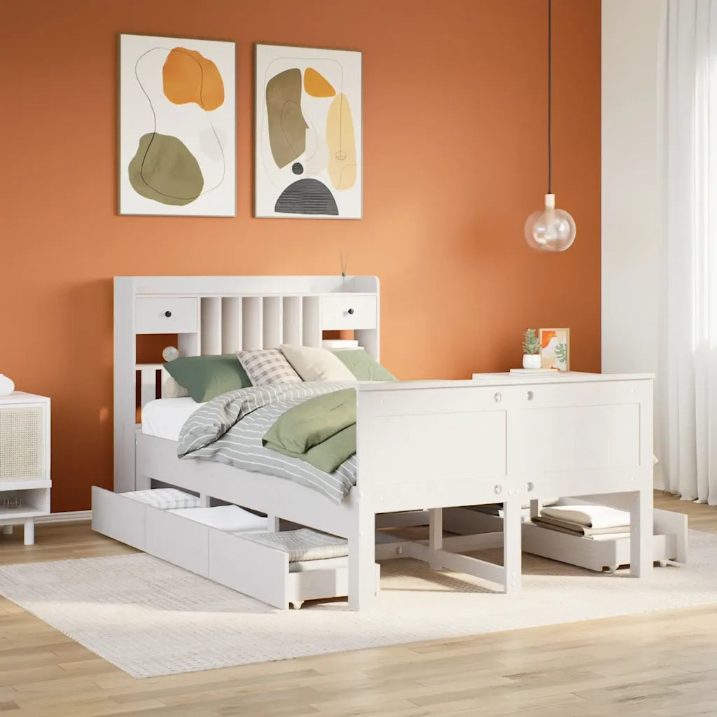 Letto Libreria senza Materasso Bianco 135x190 cm Legno di Pino 3308937