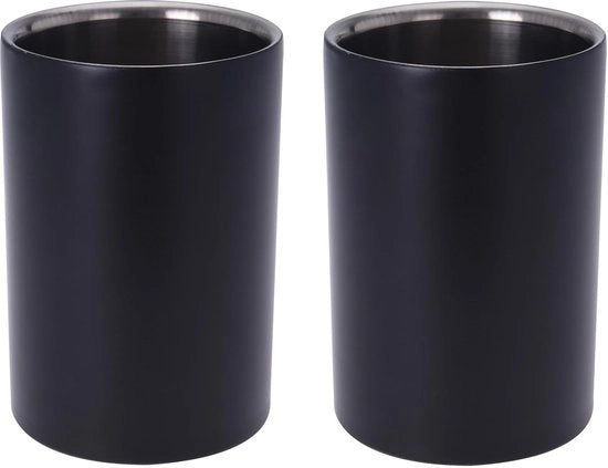 Set di 2 Raffrescatori di Vino - Acciaio Inossidabile - Doppio - Nero - 17 x 12 cm