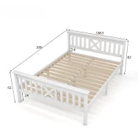 Letto Matrimoniale con forma a X e rete a doghe, senza Materasso, 140x200 cm, Bianco
