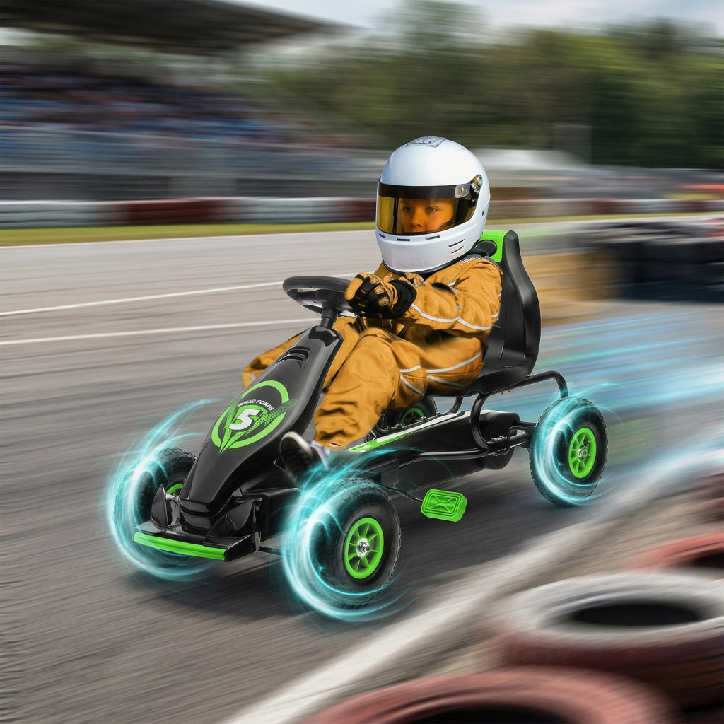 Go Kart a Pedali per Bambini con Sedile Regolabile ¨C Zephmum ¨C Verde e Nero 121x58x61 cm