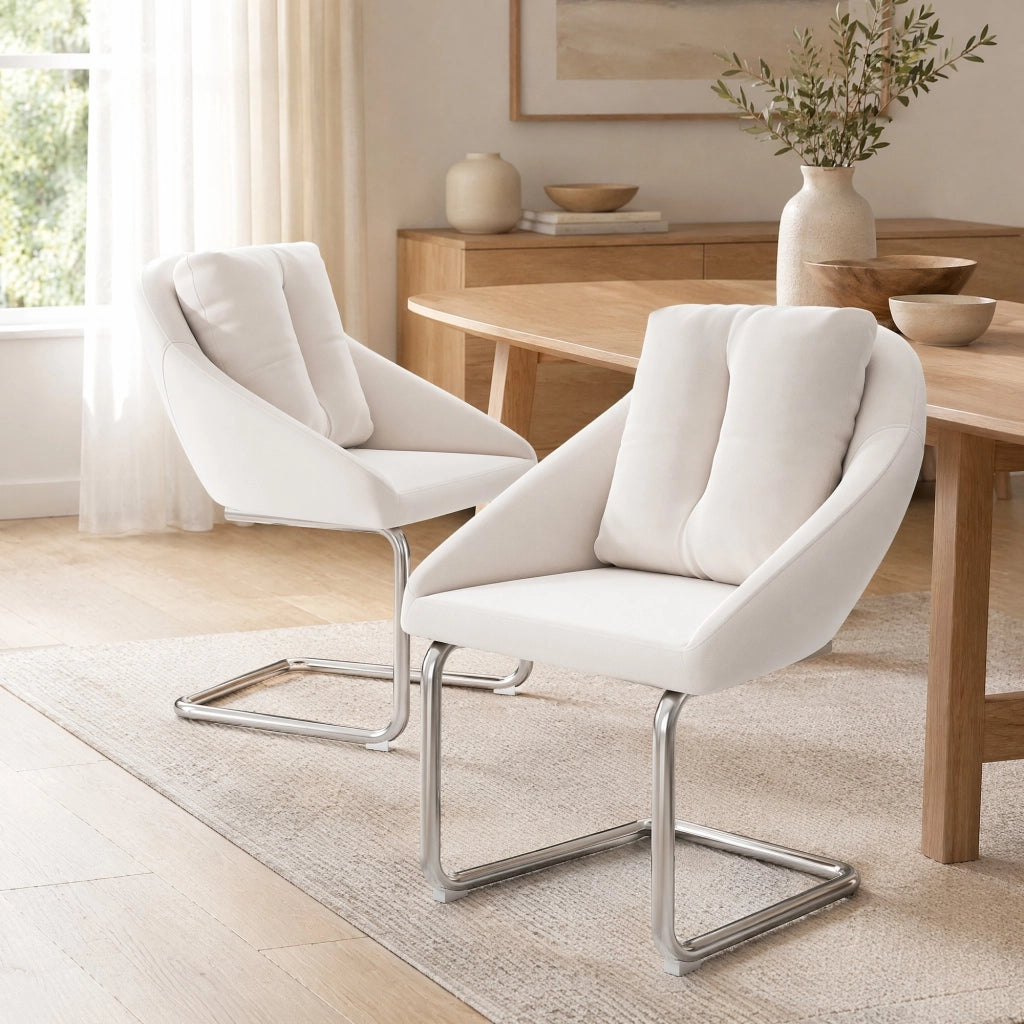 Set 2 sedie da pranzo in velluto beige, struttura in metallo, stile moderno