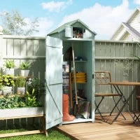 Casetta da Giardino Porta Attrezzi in Legno con 3 Ripiani, 77x54.2x179cm, Blu