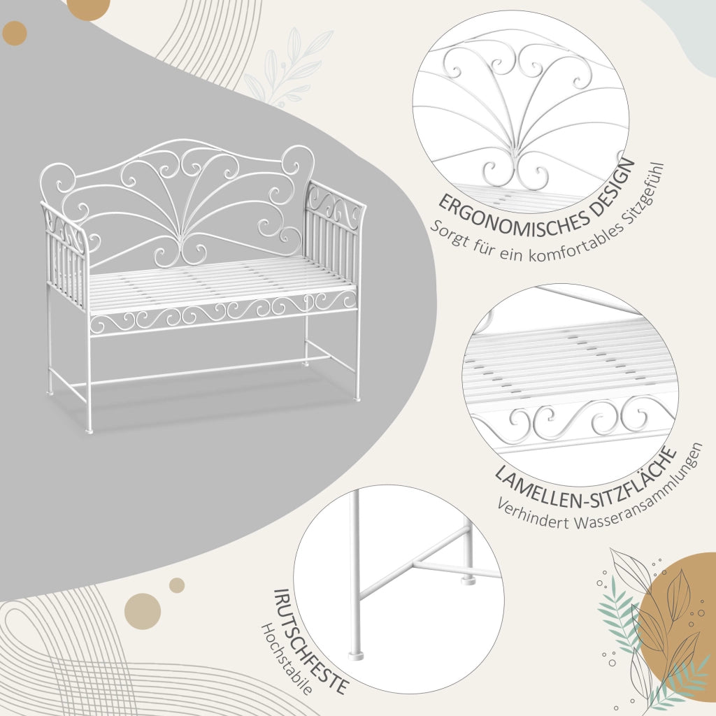 Panchina da Giardino 2 Posti ¨C zephmum ¨C Bianco 111x50x98 cm